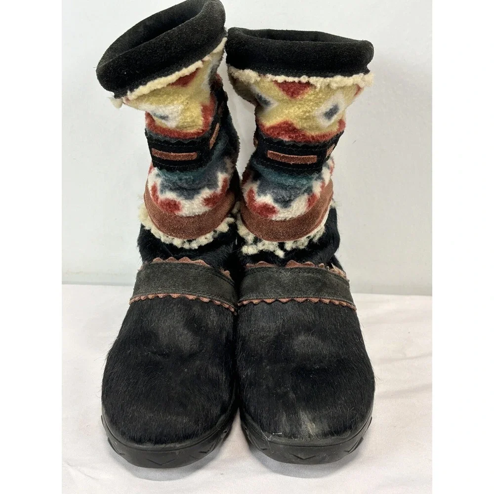 Vtg Technica Chimaya Boots Sz 37 US 6.5 Fleece Lined Fur Pull On Aztec 80's